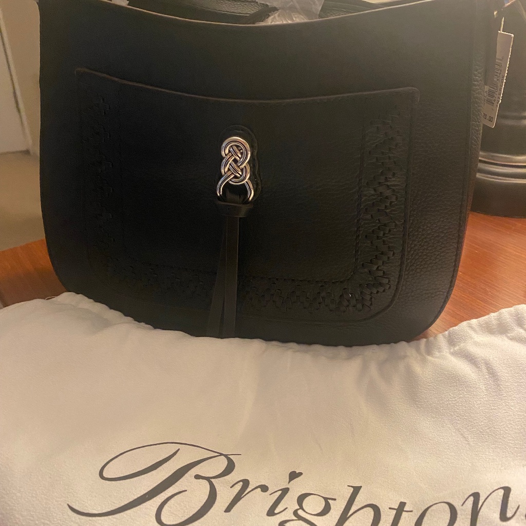 Brighton Interlock City Organizer. Crossbody Handbag, Pebble Leather In Black